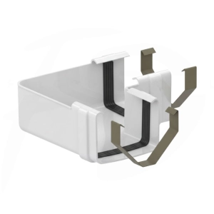 Narożnik uniwersalny 90° do rynny kwadratowej PVC ⌀ 135 firmy KROP w kolorze białym