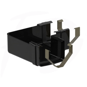 Narożnik uniwersalny 90° do rynny kwadratowej PVC ⌀ 135 firmy KROP w kolorze czarnym