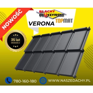 Blachodachówka modułowa Verona firmy Blachy Pruszyński 35 lat gwarancji grafitowy MAT 7016