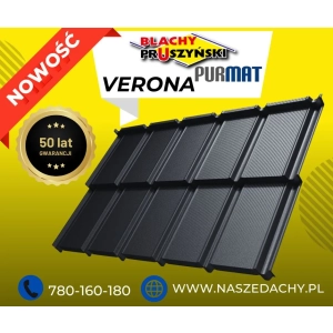 Blachodachówka modułowa Verona firmy Blachy Pruszyński 50 lat gwarancji czarny MAT 9005