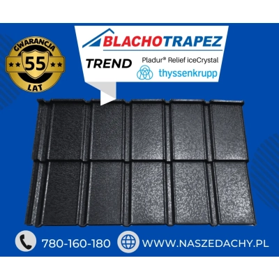 Płaska Blachodachówka Trend firmy Blachotrapez IceCrystal 55 lat gwarancji