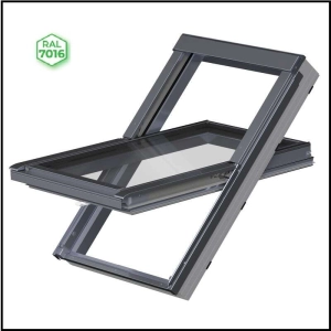 Okno dachowe PVC FAKRO PTP-X P50 – okleina antracyt, bez nawiewnika, oblachowanie RAL 7022