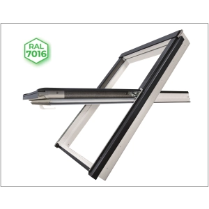 Okno dachowe PVC FAKRO PTP-X U41 – biały RAL 9003, bez nawiewnika, oblachowanie RAL 7016