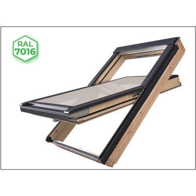 Okno dachowe drewniane FAKRO FTP-V U41 GREENVIEW – antracyt RAL 7016, z nawiewnikiem