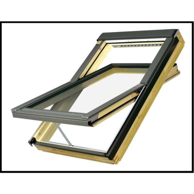 Okno dachowe drewniane FAKRO FTP-V P50 sterowane Z-Wave Solar – drewno naturalne, Antracyt RAL 7016
