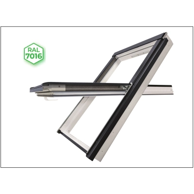 Okno dachowe PVC FAKRO PTP-V U41 – biały RAL 9003, z nawiewnikiem, oblachowanie RAL 7016