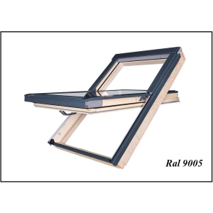 Okno dachowe obrotowe FAKRO FTP-X U41 BPMX – drewno naturalne, RAL 9005