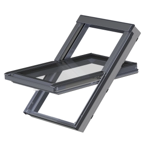 Okno aluminiowo tworzywowe trzyszybowe FAKRO PTP-X P50 w kolorze antracyt 114x118 RAL 7016