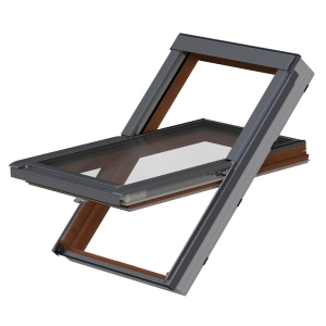 Okno aluminiowo tworzywowe trzyszybowe FAKRO PTP-X P50 w kolorze złoty dąb 55x98 RAL 7016