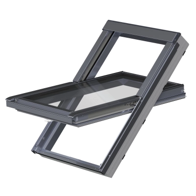 Okno aluminiowo tworzywowe trzyszybowe FAKRO PTP-X P50 w kolorze antracyt 55x98 RAL 7016